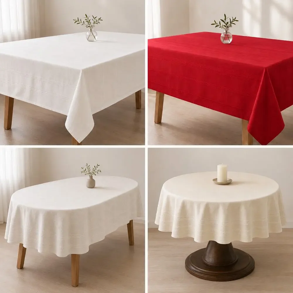 Tablecloth Lot of 4 Assorted White Red Cream Round Rectangle Vintage Linens